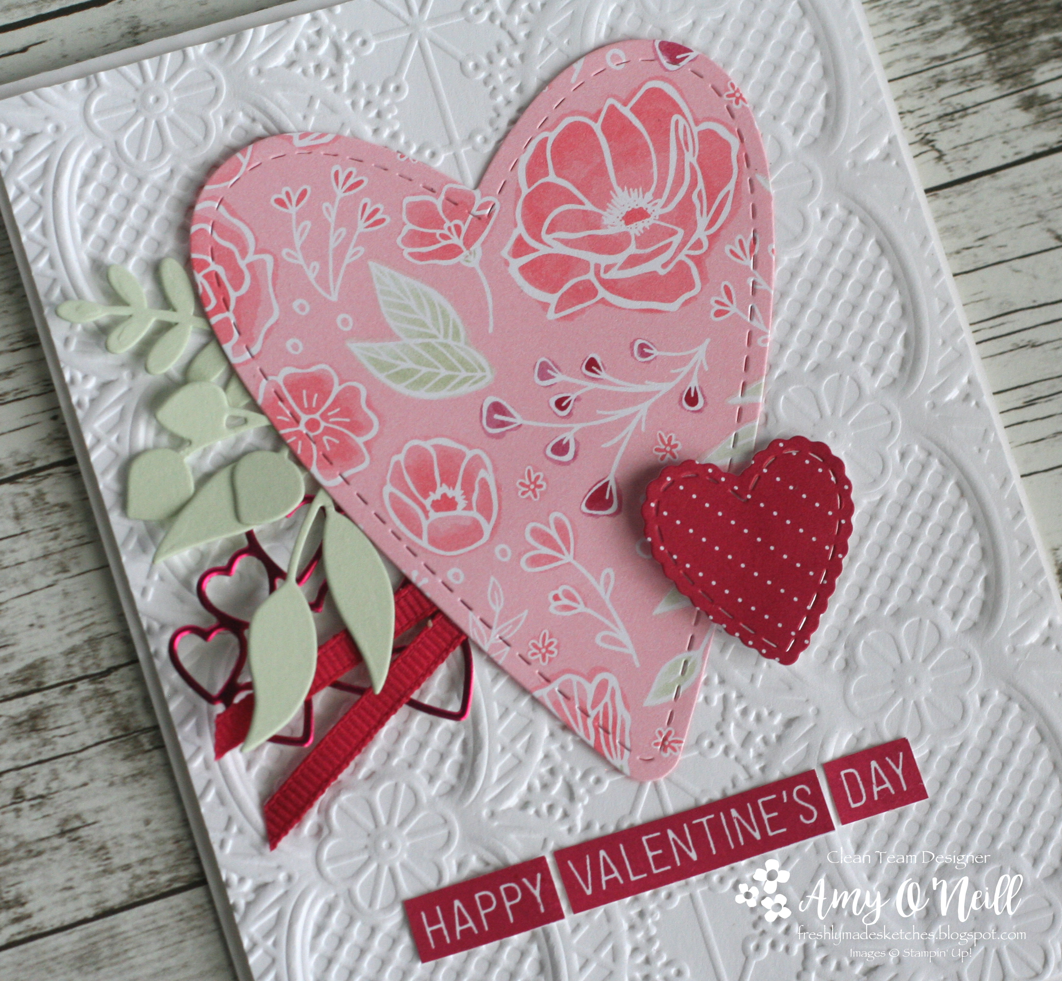 Patterned Flower Rose Happy Valentine's Day Lace Heart Wood Mounted Rubber Stamp